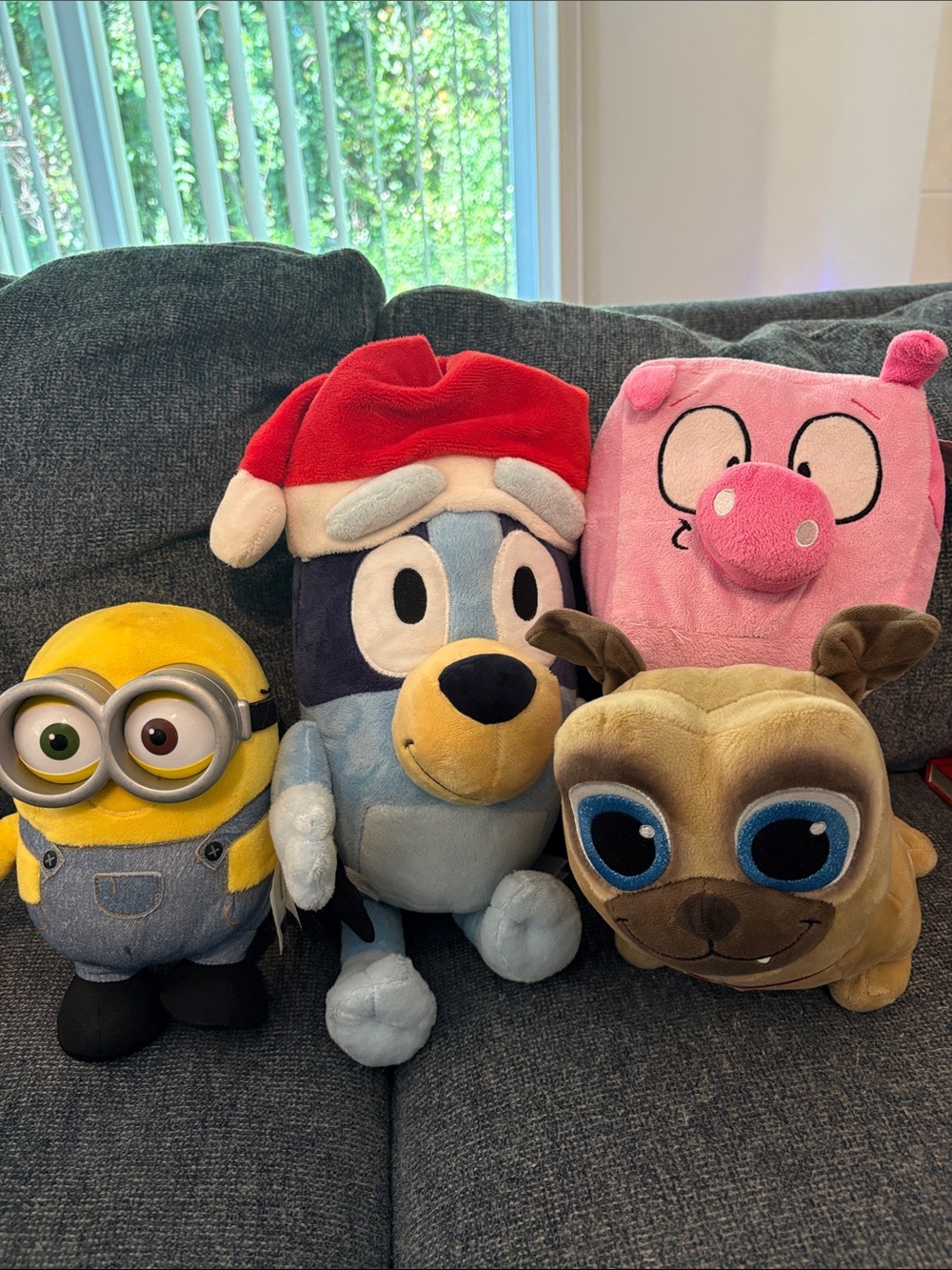 Popular plushies LIKE NEW.Bluey, minion,Secret Life of Pets, pig.